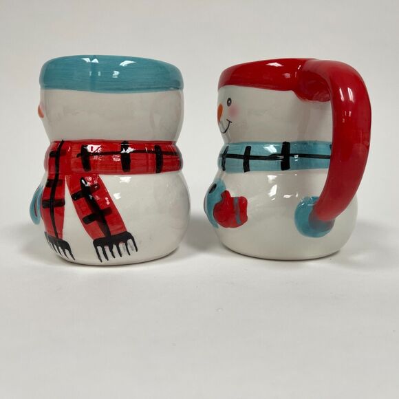 Bay Island Snowman Snowmen Snowwoman White Red Blue Cups Lot of 2 - Picture 4 of 8
